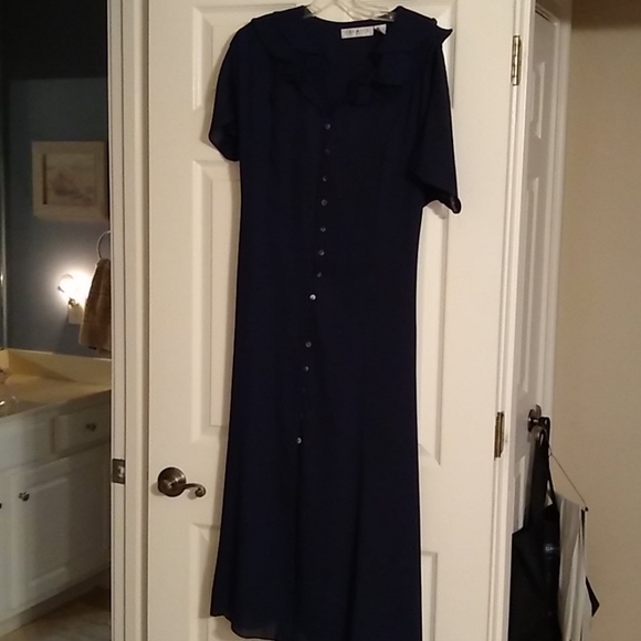 Chaus Navy button-down dress, tie in back - Picture 3 of 11